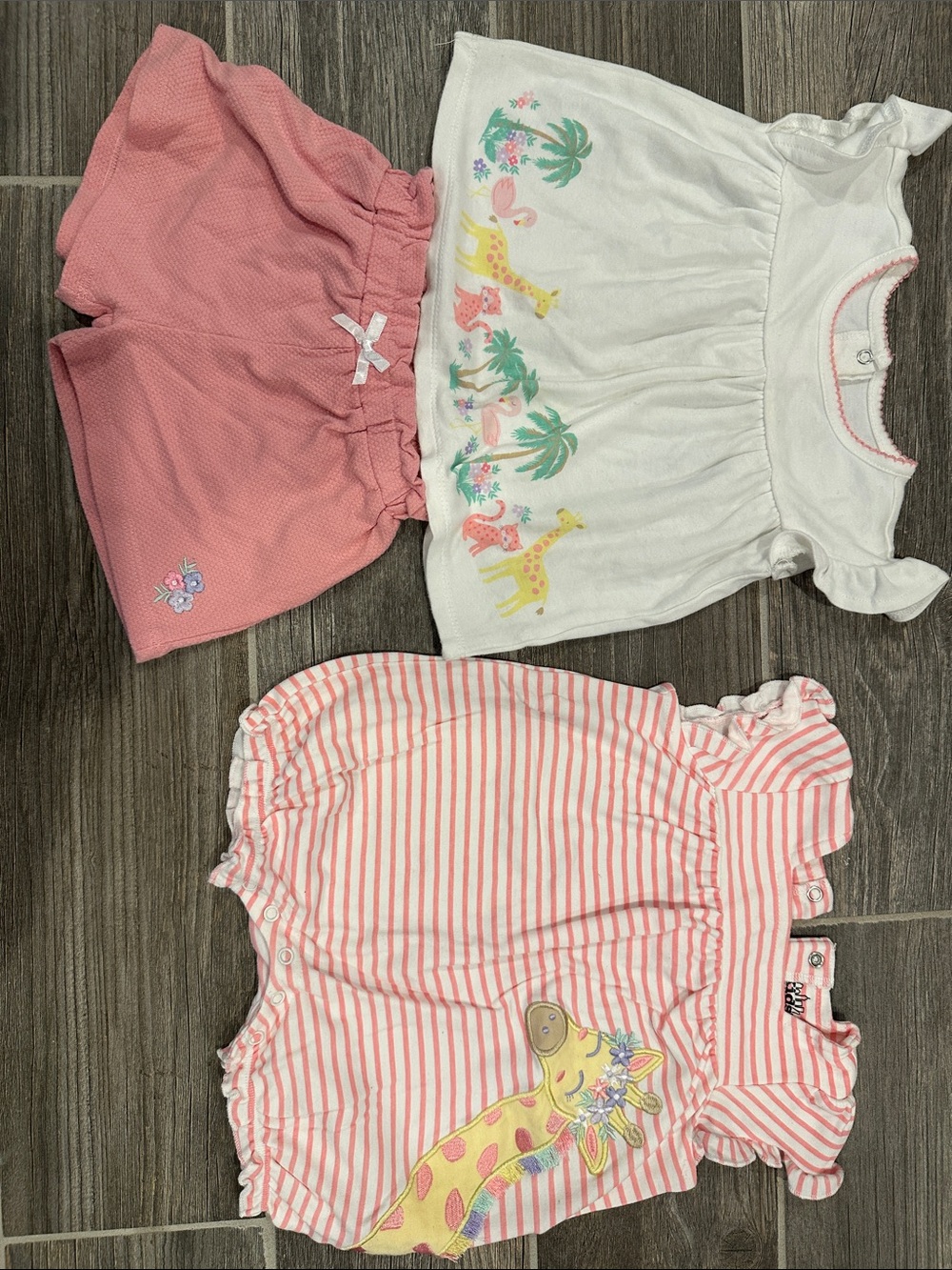 3-Piece Baby Girl Summer Top & Shorts Set - Pink & White